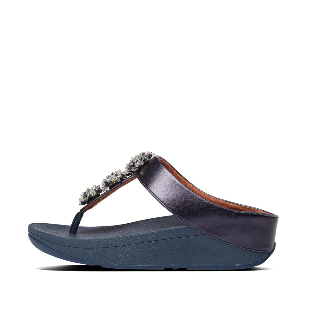 Fitflop Womens Sandals Navy - Fino Toe-post - 87TJPHMZQ